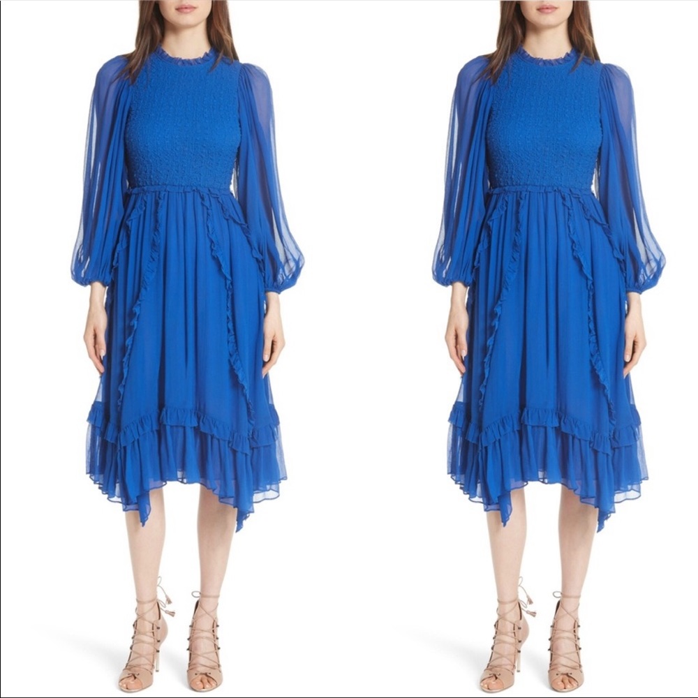 Blue Long-Sleeve Dress with Ruffle Detail by A.L.C